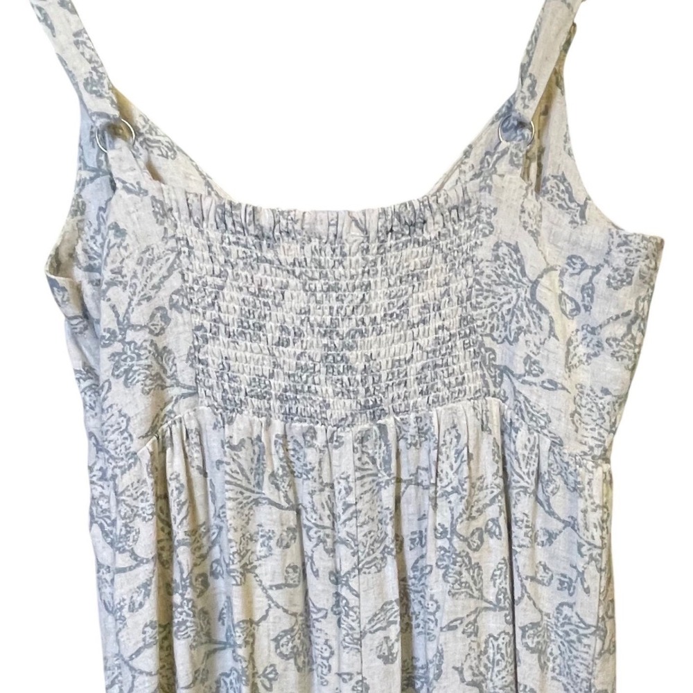 Gentle Fawn Floral Wide Leg Jumpsuit Cream Grey Linen Blend XS Smocked Back Boho - Picture 7 of 9
